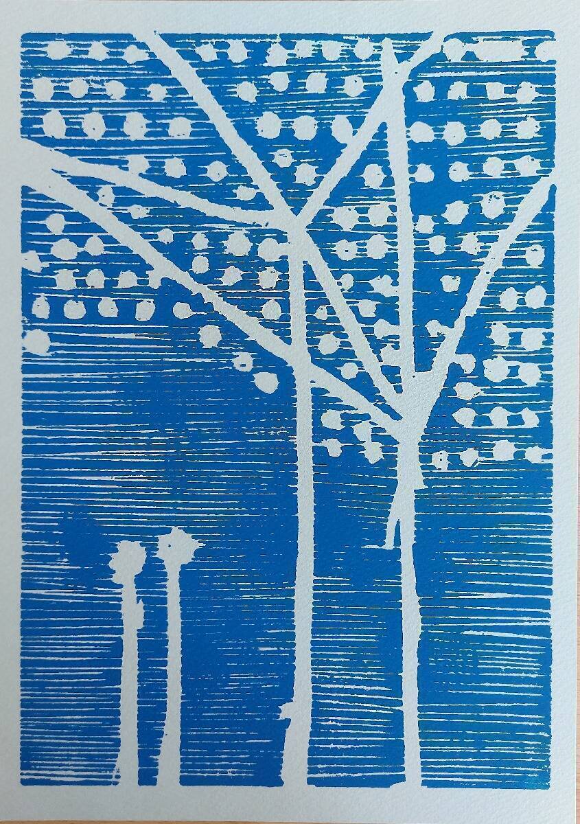  Winterbaum blau (auf graupapier)