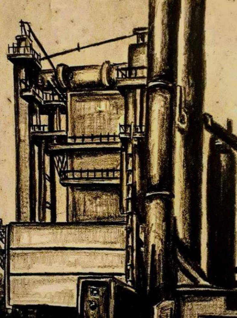 Industrial, Ölkohle auf Papier, 25cm x 25cm