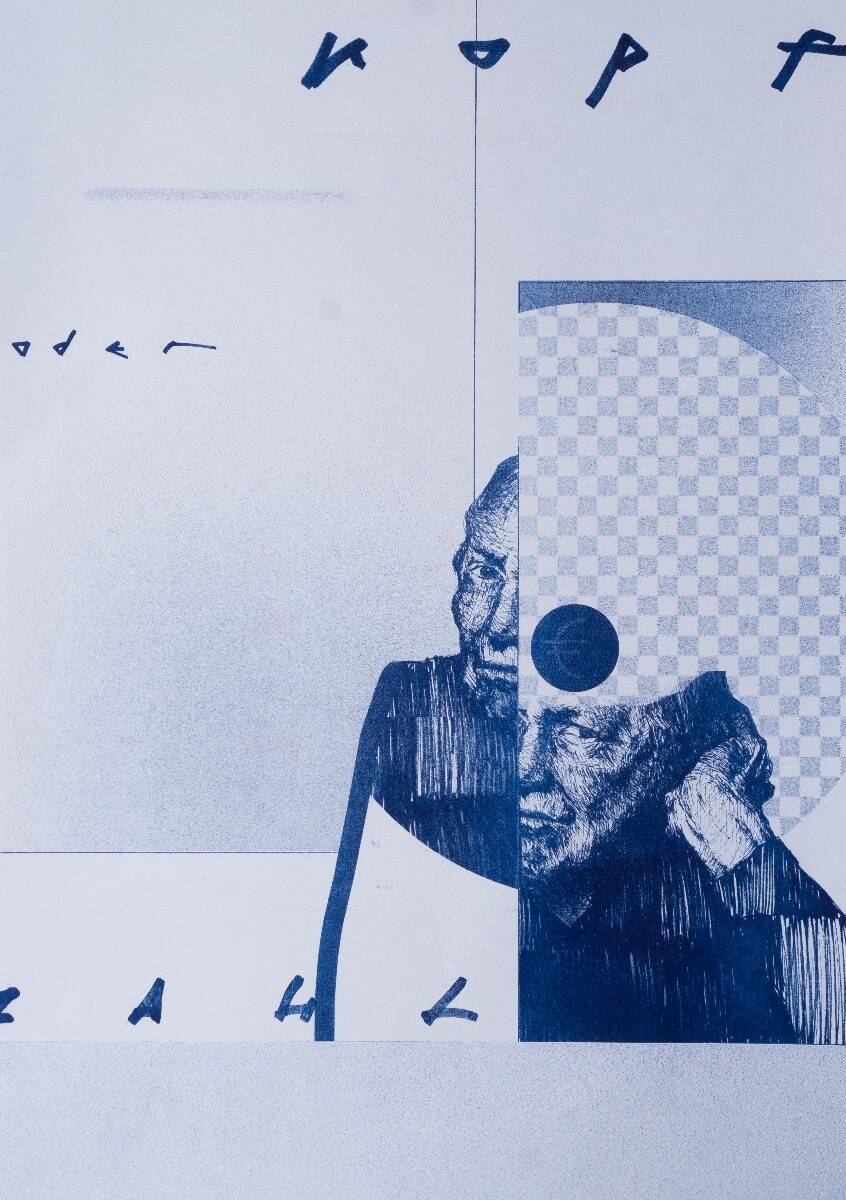 Kopf oder Zahl - Risografiedruck Blau