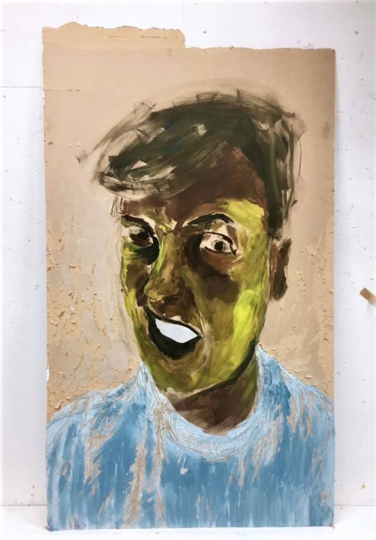 „Self-portrait”, mixed media on panel, 2019